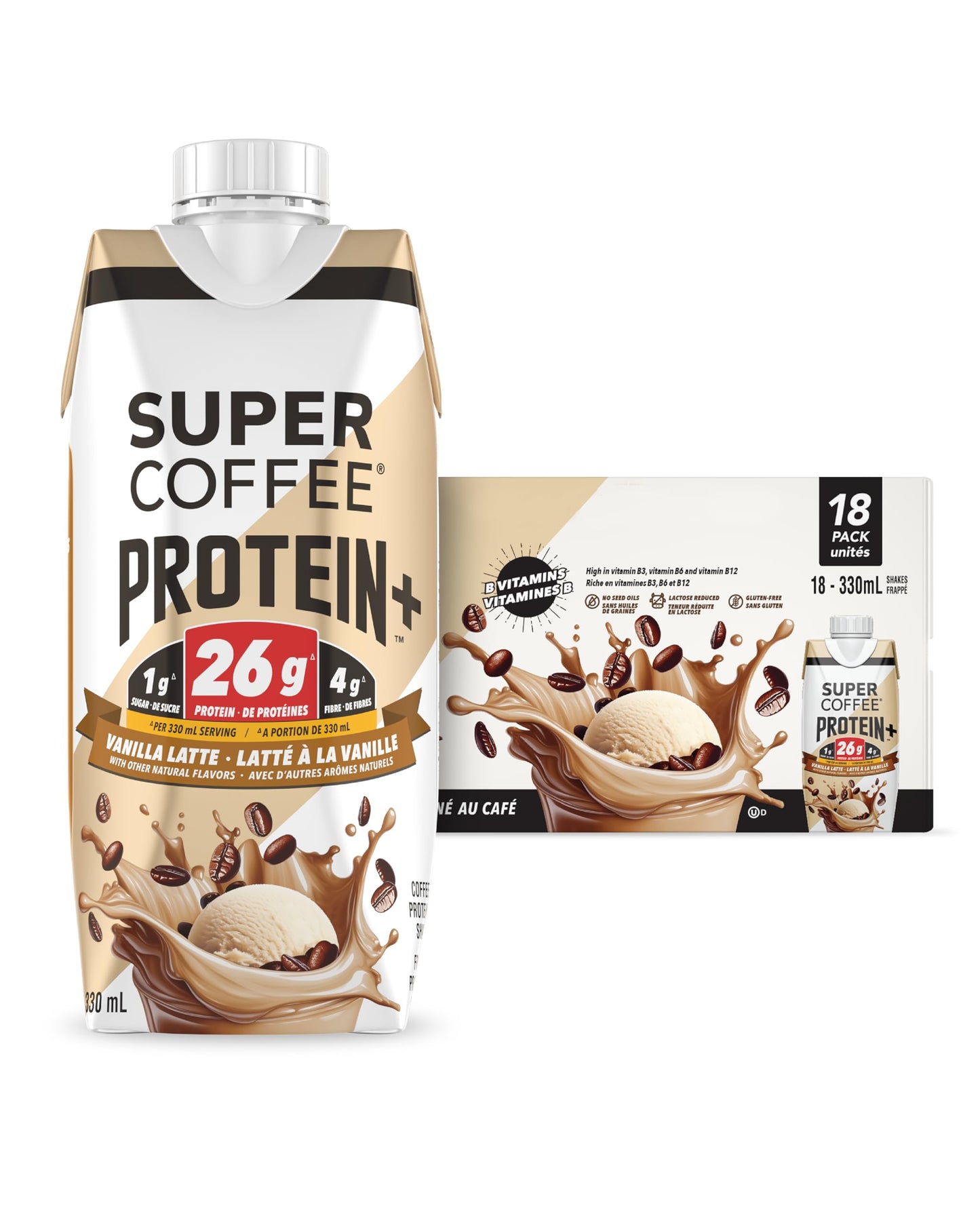 Super Coffee Protein+ Caffe Latte Protein Coffee, 25g Protein 12oz 12Pk
