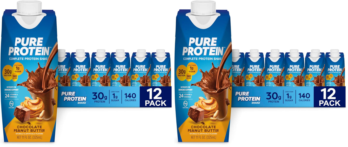 Pure Protein Vanilla Protein Shake, 30g Complete Protein, 12 Ct | Ready to Drink and Keto-Friendly, Vitamins A, C, D, and E plus Zinc to Support Immune Health, 11oz Bottles