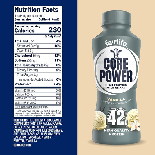 Core Power Elite High Protein Shake, Vanilla, 42g Bottle, 14oz, 12 Pack