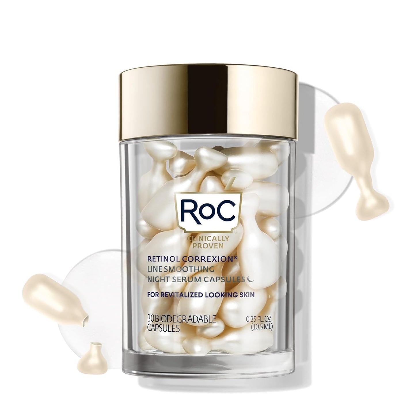 RoC Retinol Correxion Anti-Aging Wrinkle Night Serum, Retinol Serum for Face, Daily Treatment for Fine Lines, Post Acne Scars, 80 Capsules (Limited Edition Value Set), Unscented
