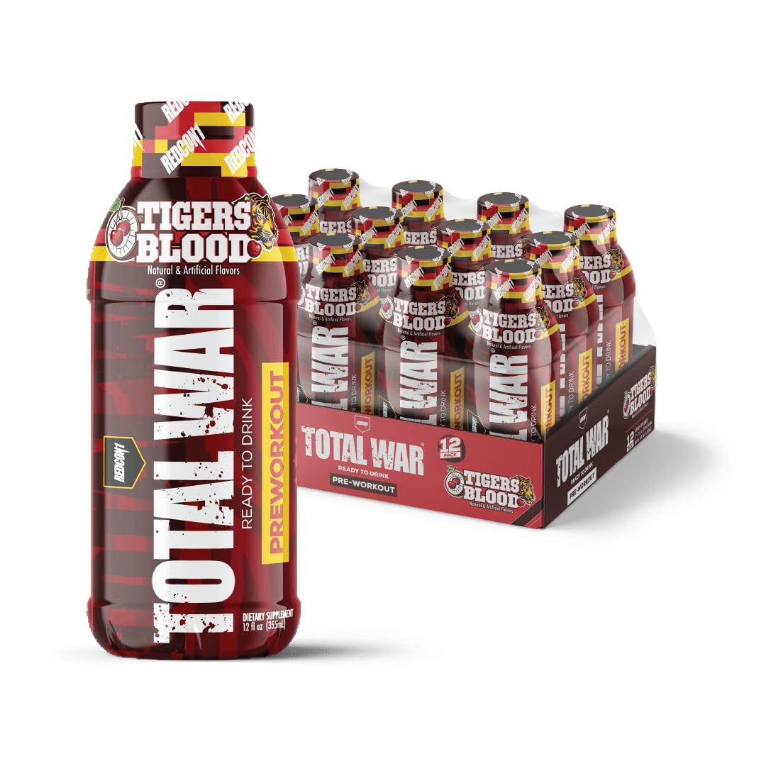 REDCON1 Total War Ready to Drink Pre Workout - Endurance Boosting, Keto Friendly RTD Formula - Amino Acid + Citrulline Malate Pre Workout Drink for Men & Women (Cali Splash, 12 Servings)