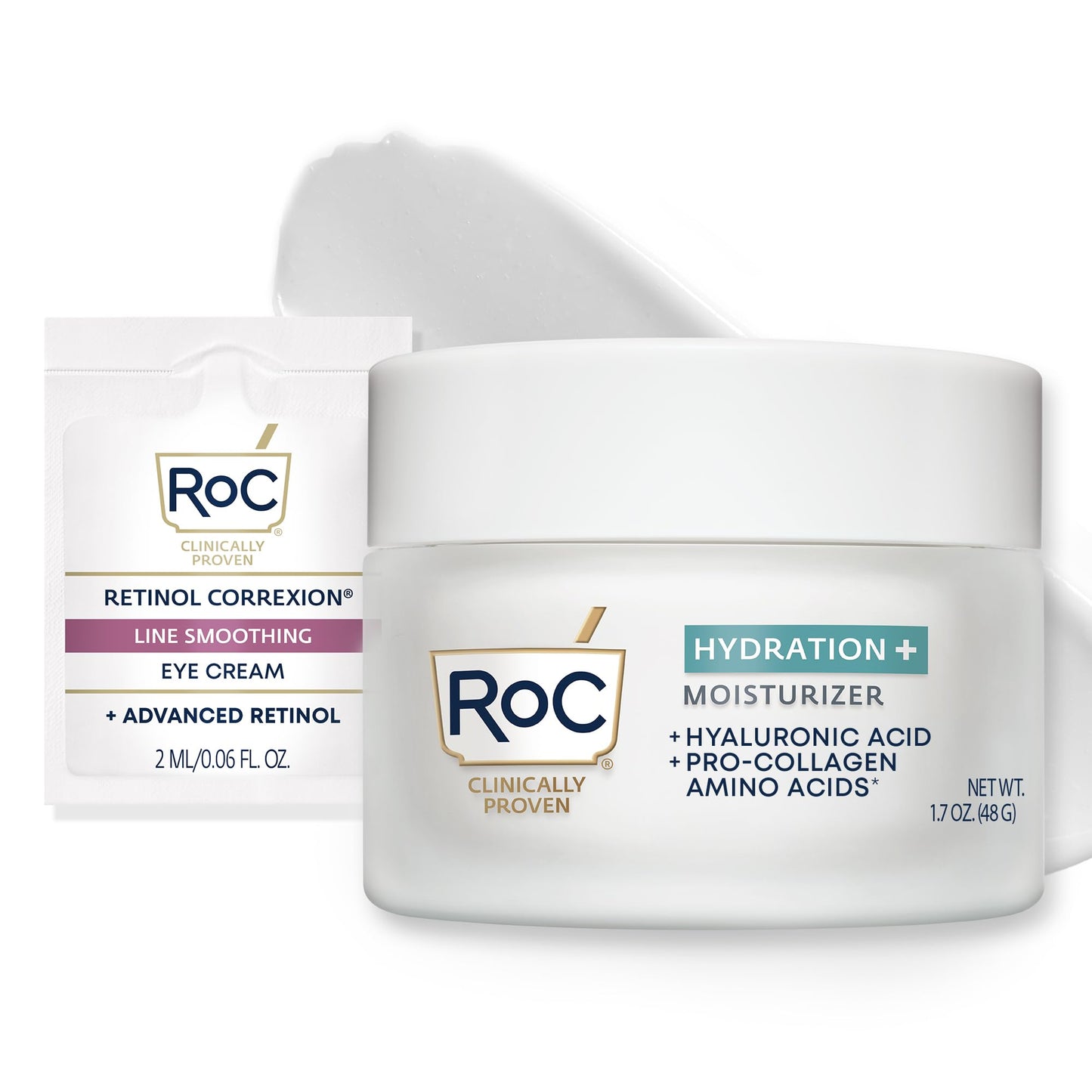 RoC Multi Correxion 1.5% Pure Hyaluronic Acid Anti Aging Daily Face Moisturizer with Sunscreen, SPF 30 Broad Spectrum Moisturizer + Retinol Eye Cream Packette