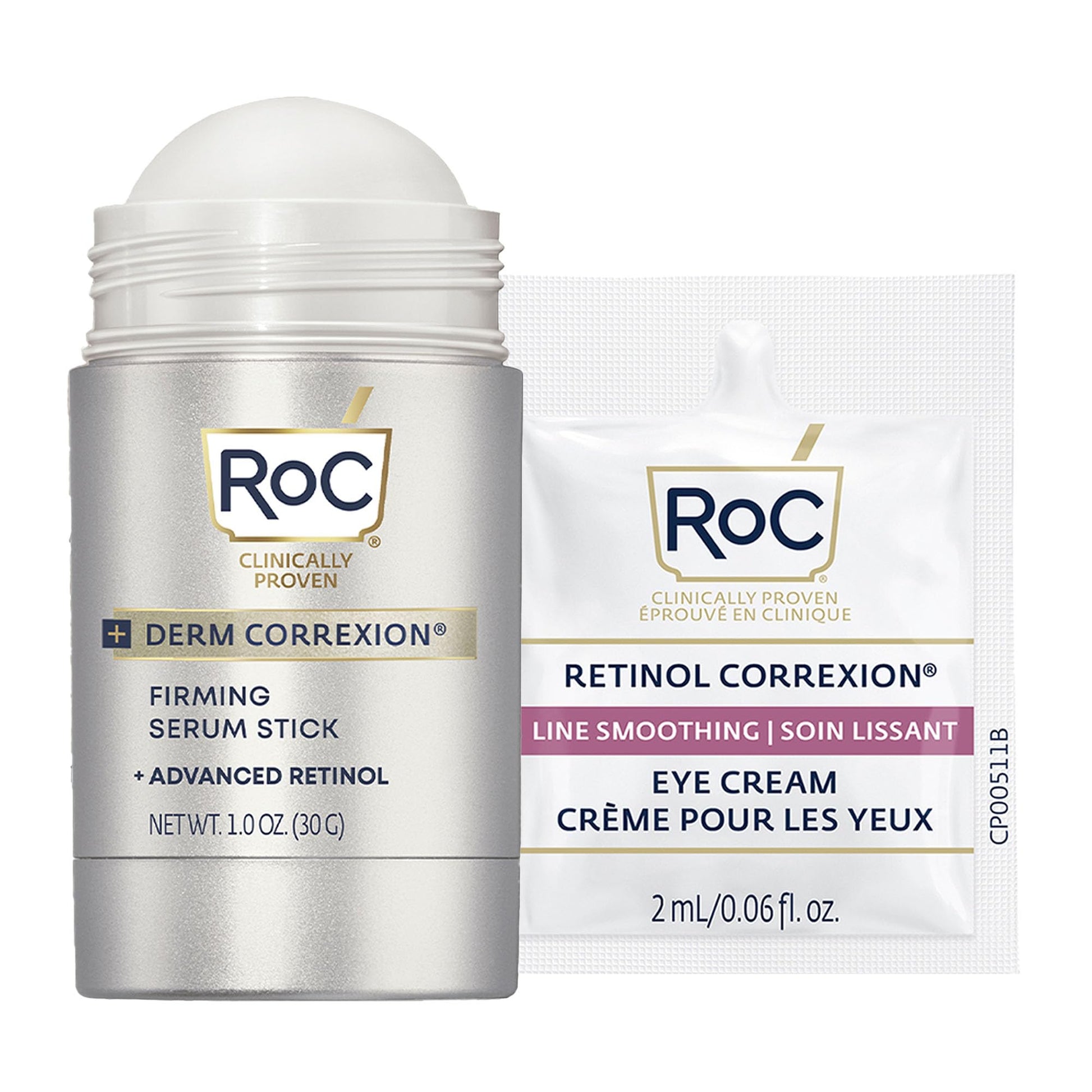 RoC Derm Correxion Lip Volumizer - Lip Plumper Peptide Treatment with Hyaluronic Acid & Vitamin E + Line Smoothing Eye Cream Packette