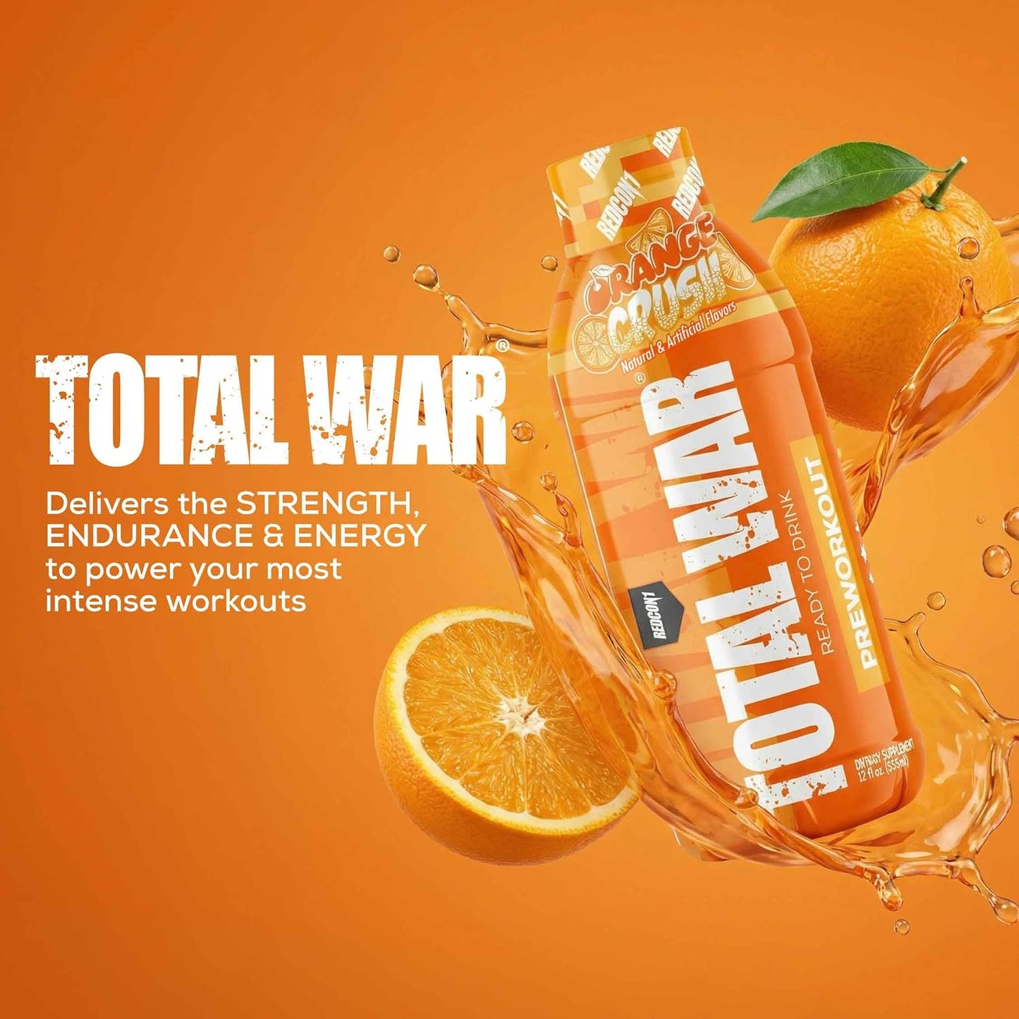 REDCON1 Total War Ready to Drink Pre Workout - Endurance Boosting, Keto Friendly RTD Formula - Amino Acid + Citrulline Malate Pre Workout Drink for Men & Women (Cali Splash, 12 Servings)