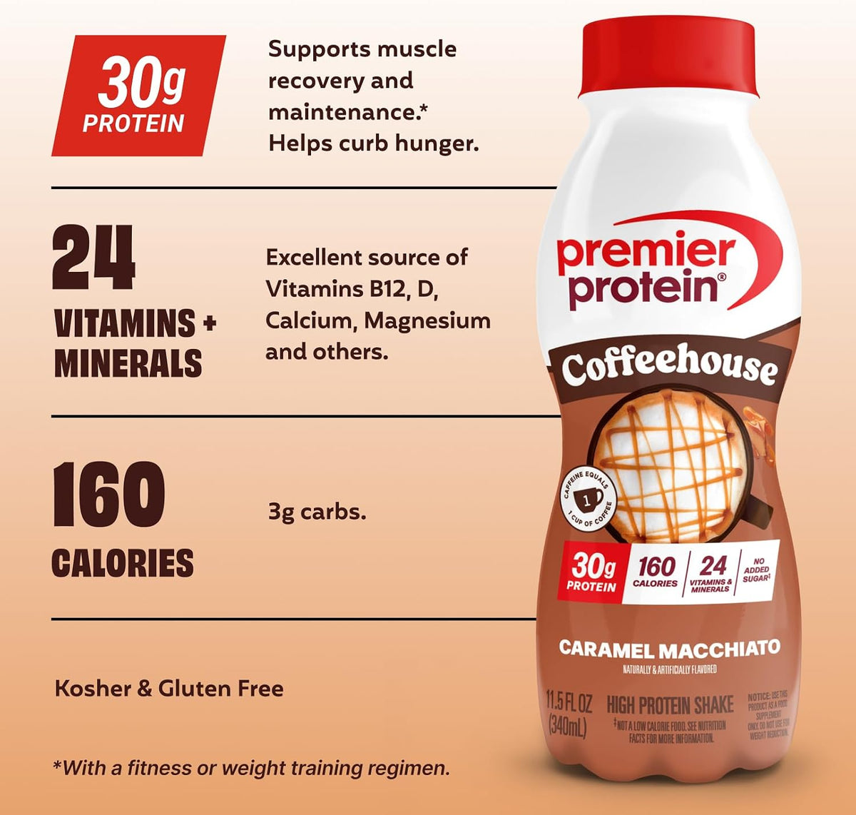 Premier Protein COFFEEHOUSE 30g Protein Shake, Caramel Macchiato, 12 Pack