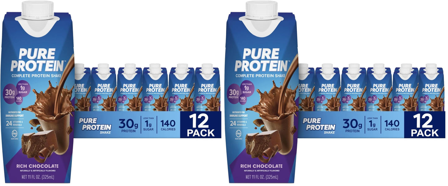Pure Protein Vanilla Protein Shake, 30g Complete Protein, 12 Ct | Ready to Drink and Keto-Friendly, Vitamins A, C, D, and E plus Zinc to Support Immune Health, 11oz Bottles