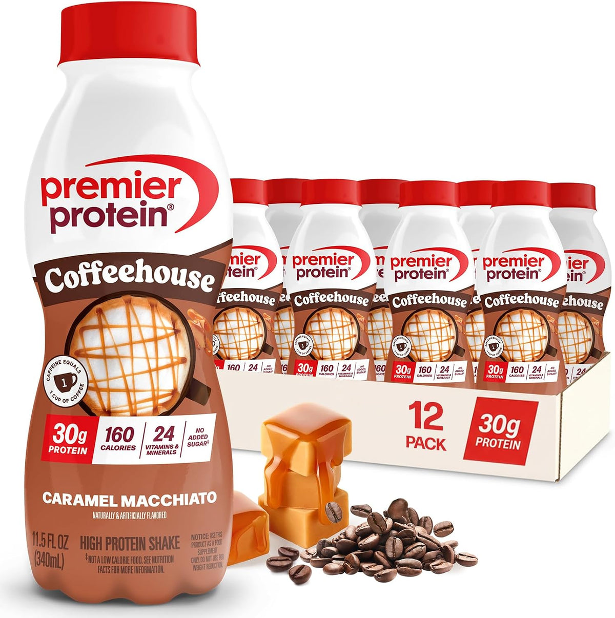 Premier Protein COFFEEHOUSE 30g Protein Shake, Caramel Macchiato, 12 Pack