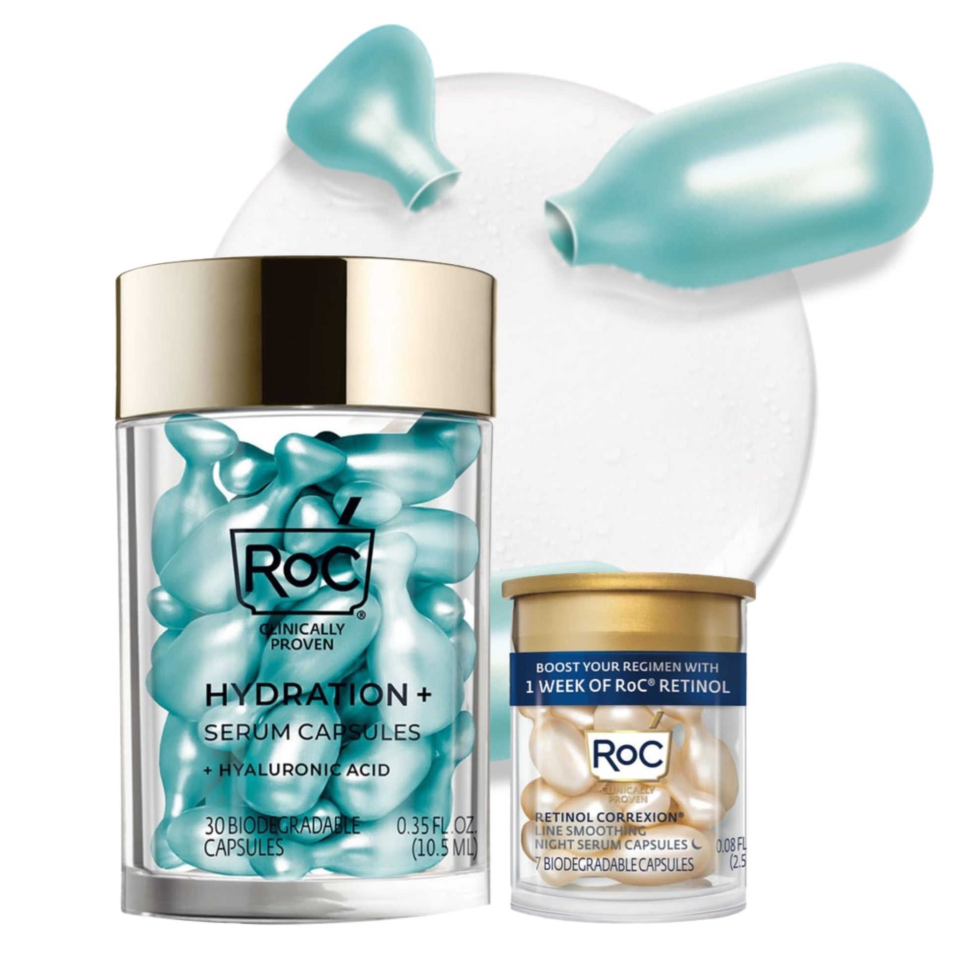 RoC Hydration+ Replumping Serum Stick, Fragrance-Free, Hydrating And Cooling Hyaluronic & Peptide Formula To Boost Elasticity And Visibly Smooth Aging Skin, With Line Smooth Eye Cream Packette, 0.7oz