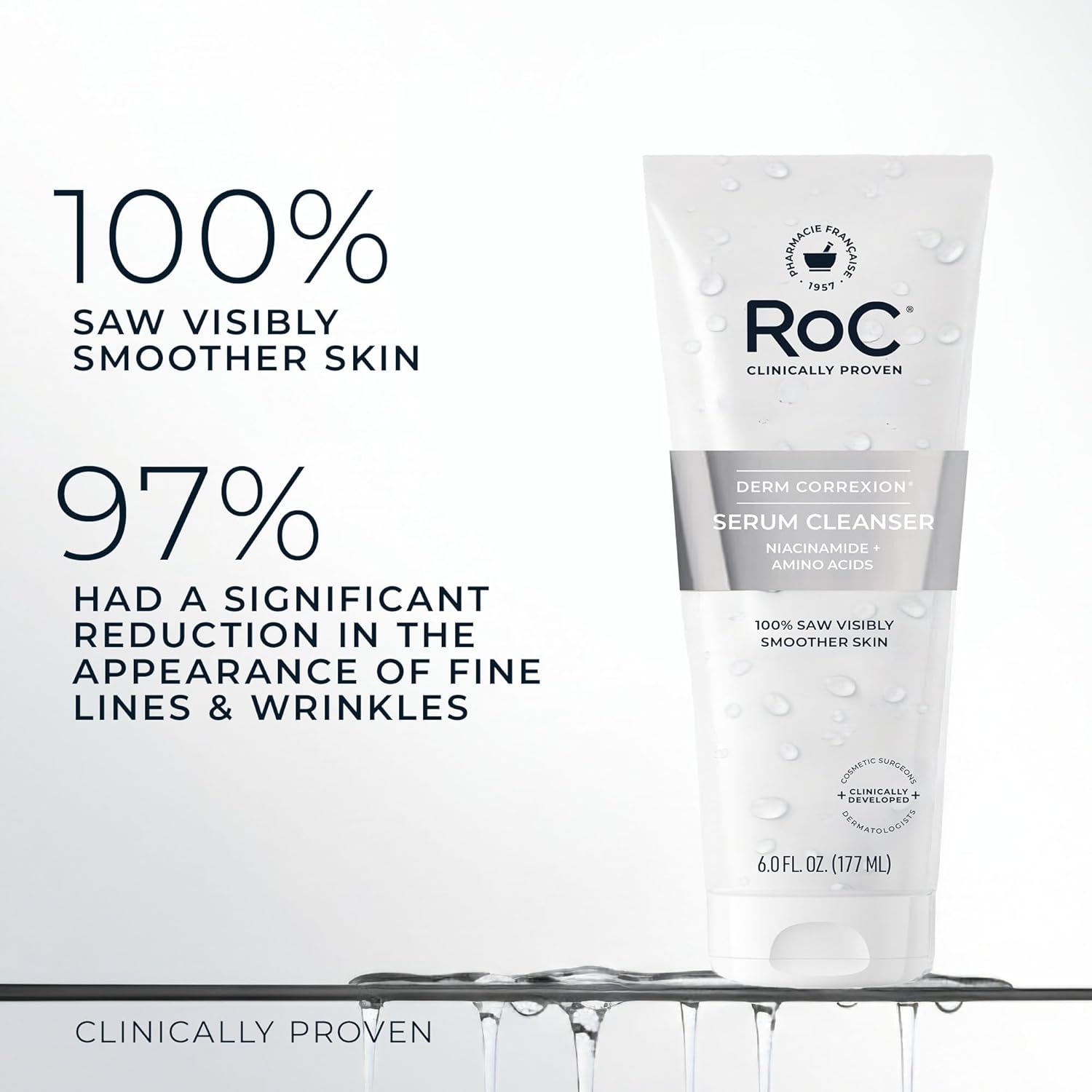RoC Retinol Correxion Deep Wrinkle Serum Facial Cleanser with Niacinamide for Anti-Aging & Fine Lines, Makeup Remover, Ophthalmologist Tested Skin Care, 6 oz