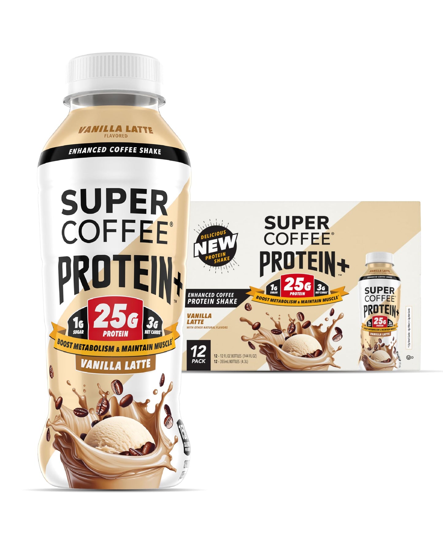 Super Coffee Protein+ Caffe Latte Protein Coffee, 25g Protein 12oz 12Pk