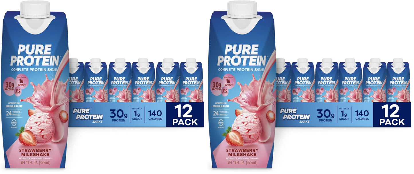 Pure Protein Vanilla Protein Shake, 30g Complete Protein, 12 Ct | Ready to Drink and Keto-Friendly, Vitamins A, C, D, and E plus Zinc to Support Immune Health, 11oz Bottles