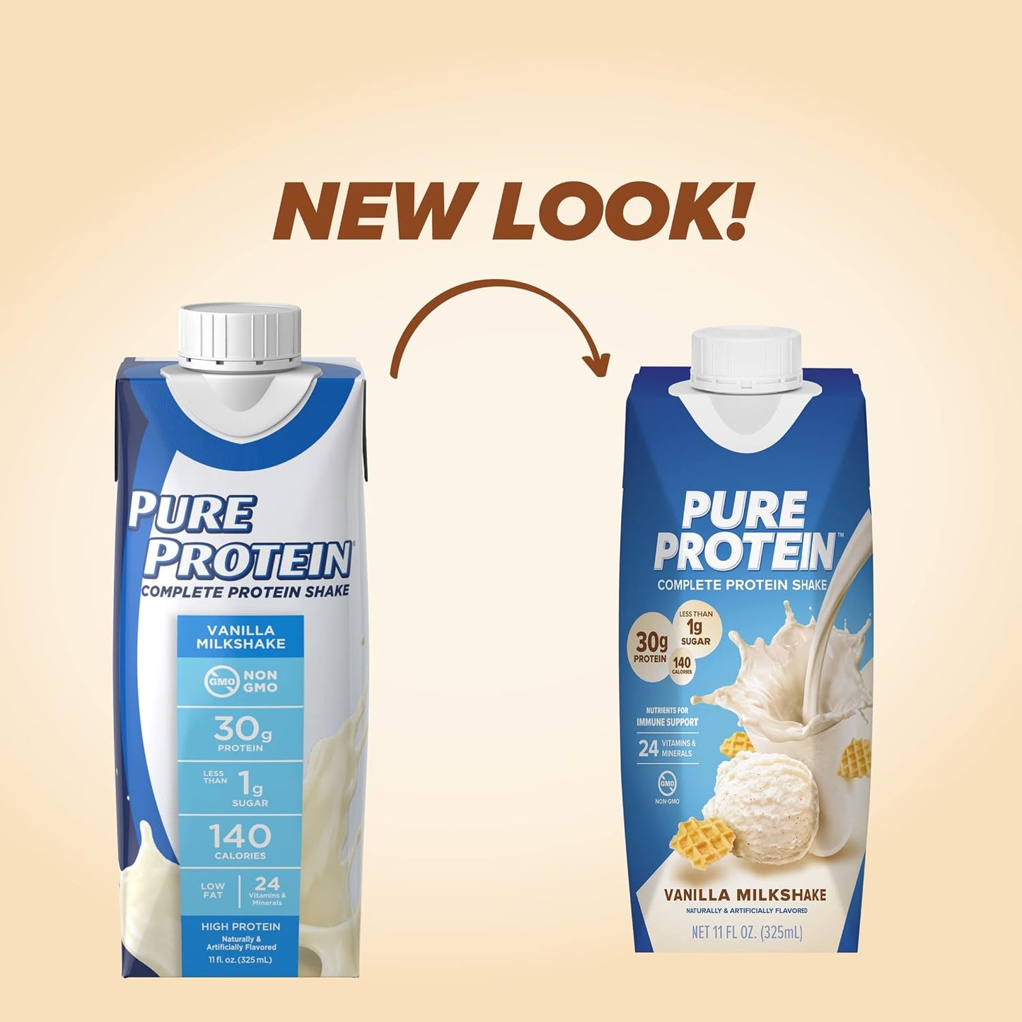 Pure Protein Vanilla Protein Shake, 30g Complete Protein, 12 Ct | Ready to Drink and Keto-Friendly, Vitamins A, C, D, and E plus Zinc to Support Immune Health, 11oz Bottles