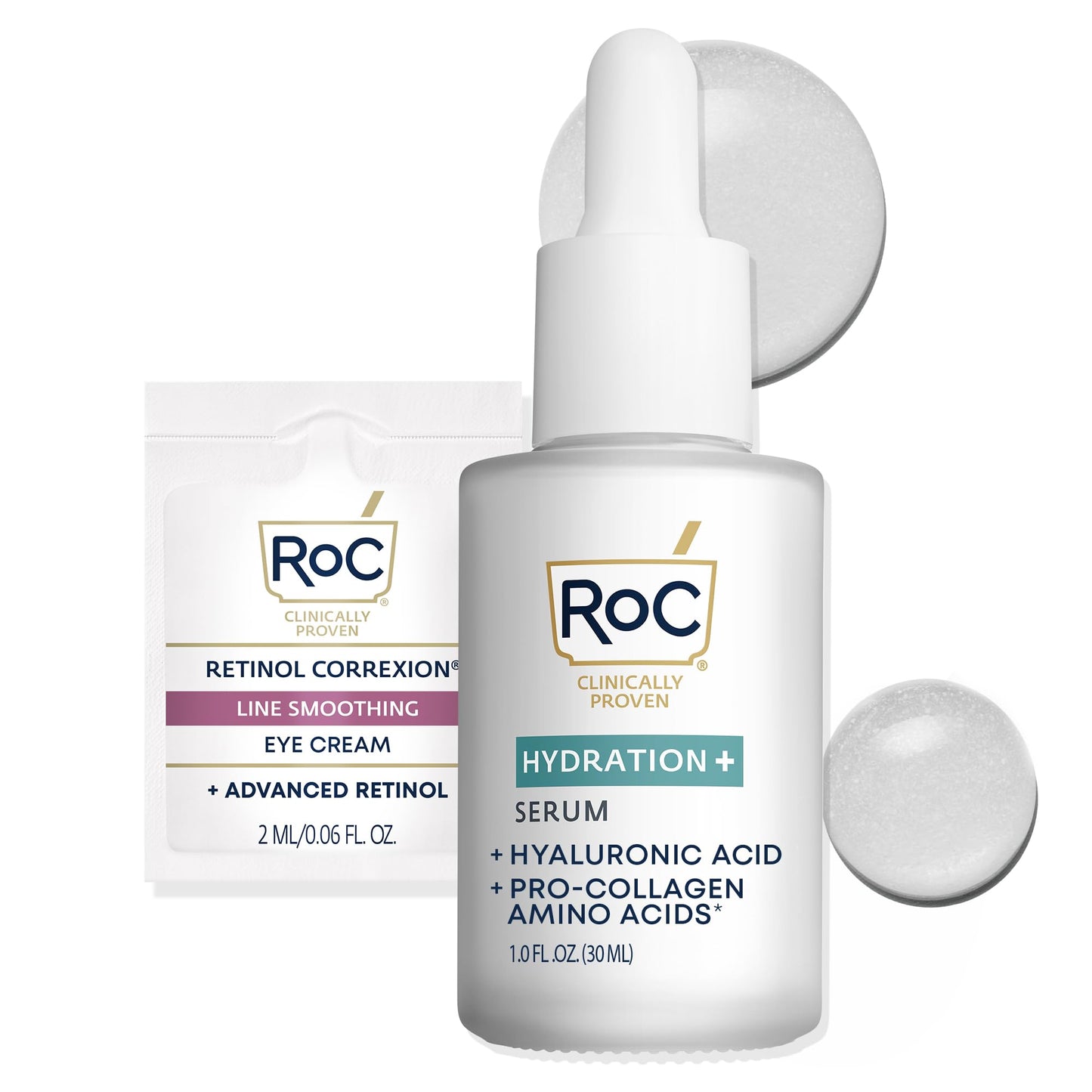 RoC Hydration+ Replumping Serum Stick, Fragrance-Free, Hydrating And Cooling Hyaluronic & Peptide Formula To Boost Elasticity And Visibly Smooth Aging Skin, With Line Smooth Eye Cream Packette, 0.7oz