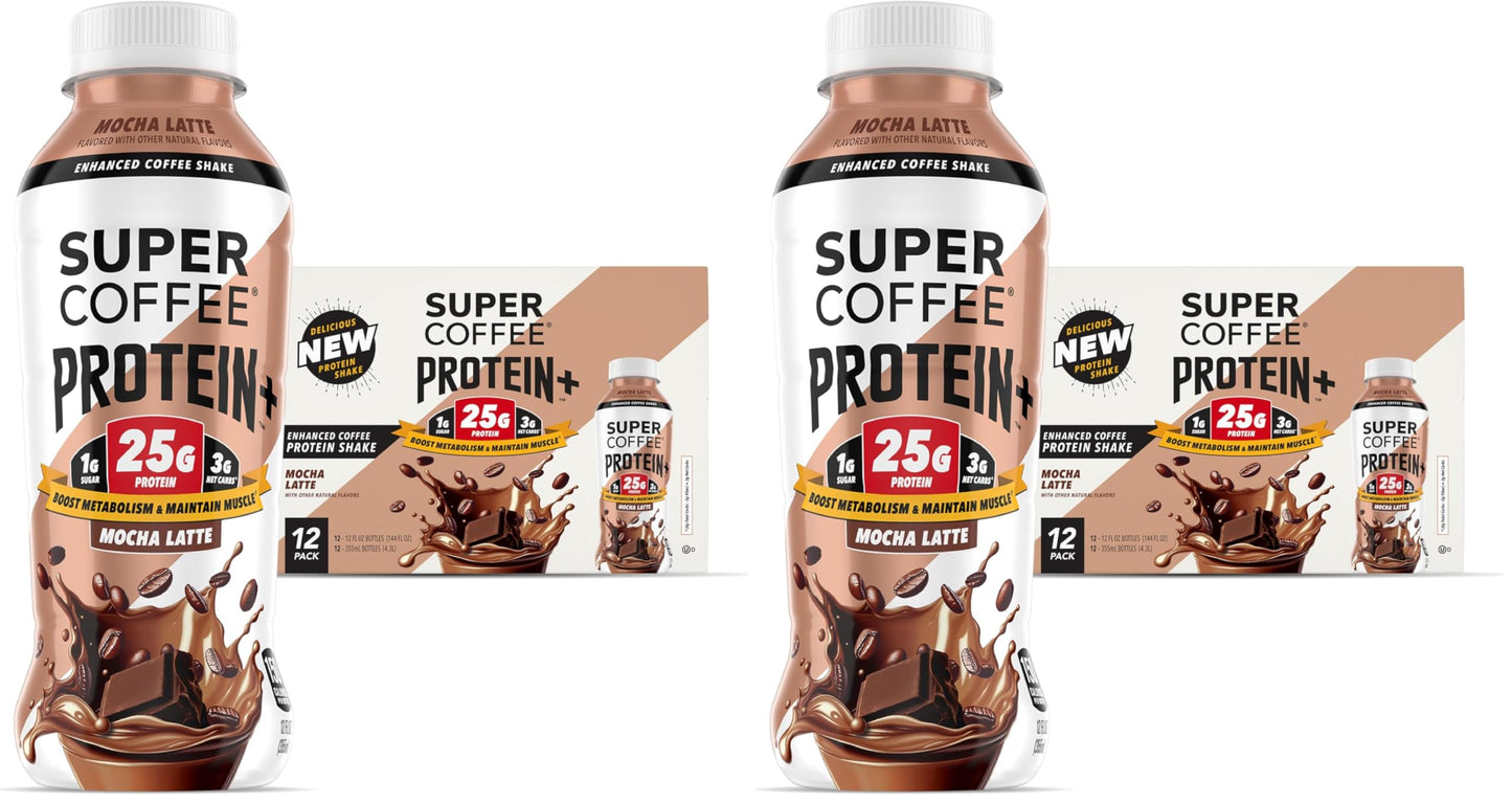 Super Coffee Protein+ Caffe Latte Protein Coffee, 25g Protein 12oz 12Pk