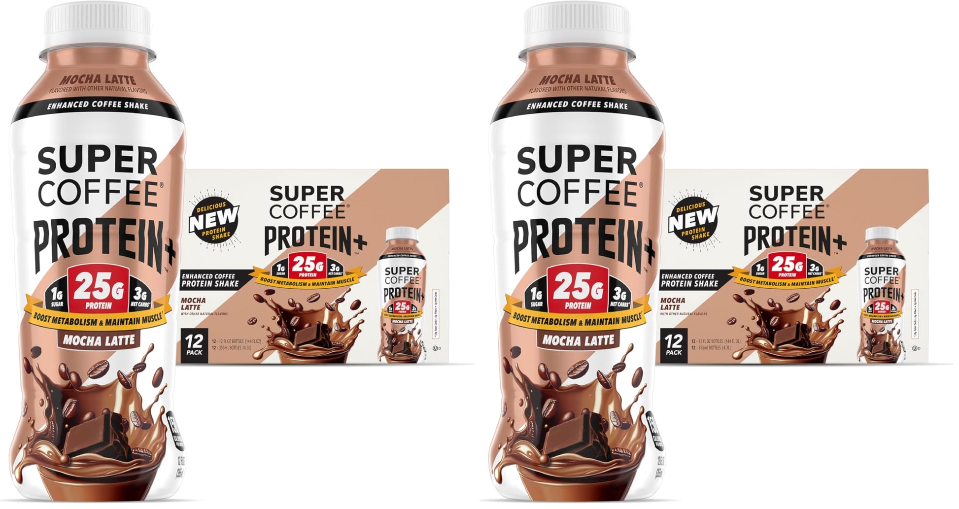 Super Coffee Protein+ Caffe Latte Protein Coffee, 25g Protein 12oz 12Pk