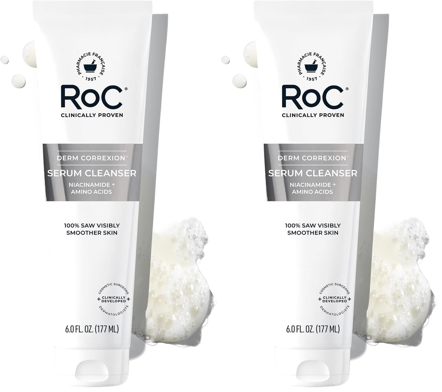 RoC Retinol Correxion Deep Wrinkle Serum Facial Cleanser with Niacinamide for Anti-Aging & Fine Lines, Makeup Remover, Ophthalmologist Tested Skin Care, 6 oz