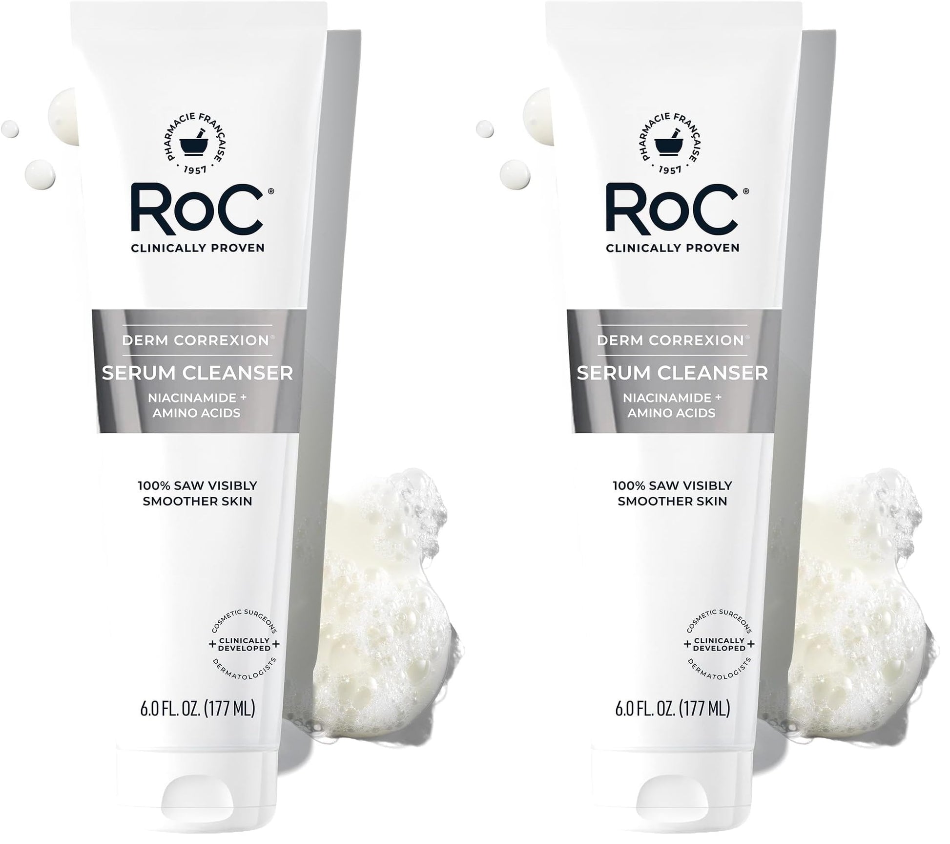 RoC Retinol Correxion Deep Wrinkle Serum Facial Cleanser with Niacinamide for Anti-Aging & Fine Lines, Makeup Remover, Ophthalmologist Tested Skin Care, 6 oz