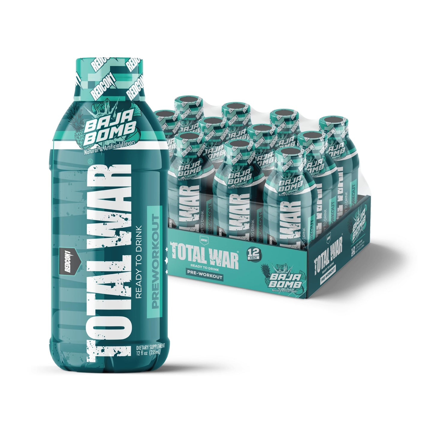 REDCON1 Total War Ready to Drink Pre Workout - Endurance Boosting, Keto Friendly RTD Formula - Amino Acid + Citrulline Malate Pre Workout Drink for Men & Women (Cali Splash, 12 Servings)