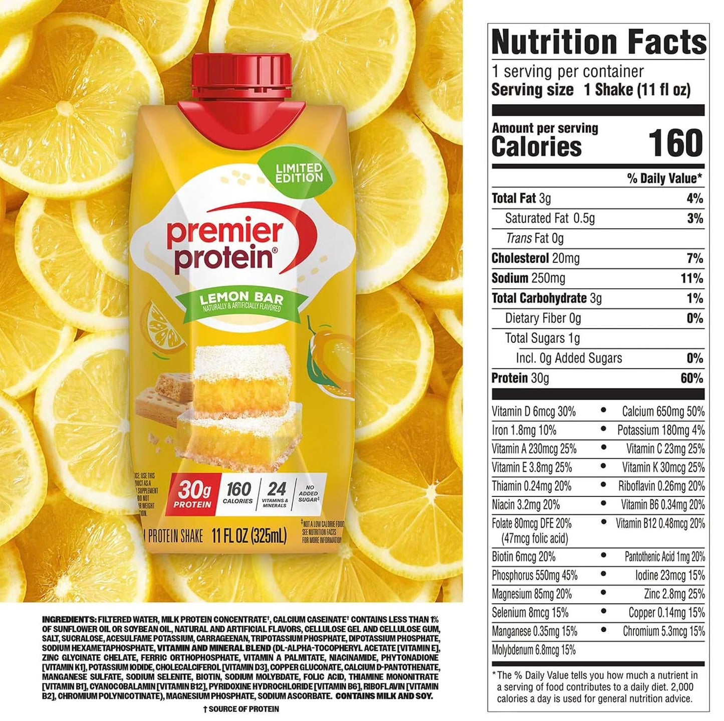 Premier Protein Shake, Lemon Bar, 30g Protein, 11 Fl Oz, 18 Ct