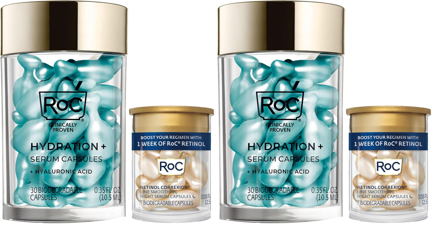 RoC Hydration+ Replumping Serum Stick, Fragrance-Free, Hydrating And Cooling Hyaluronic & Peptide Formula To Boost Elasticity And Visibly Smooth Aging Skin, With Line Smooth Eye Cream Packette, 0.7oz