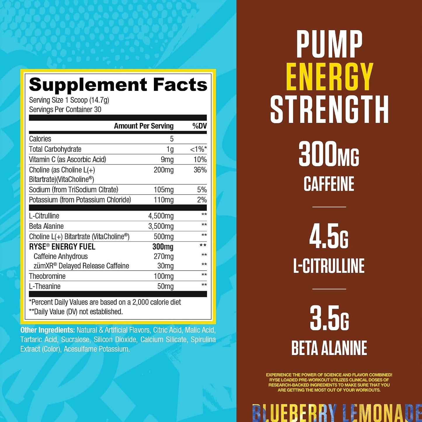 RYSE Loaded Pre Workout Powder - Country Time Blueberry Lemonade - Daily Pre-Workout for Men & Women with 300mg Caffeine, Beta Alanine, and Citrulline for Pump, Focus, and Energy - 30 Servings