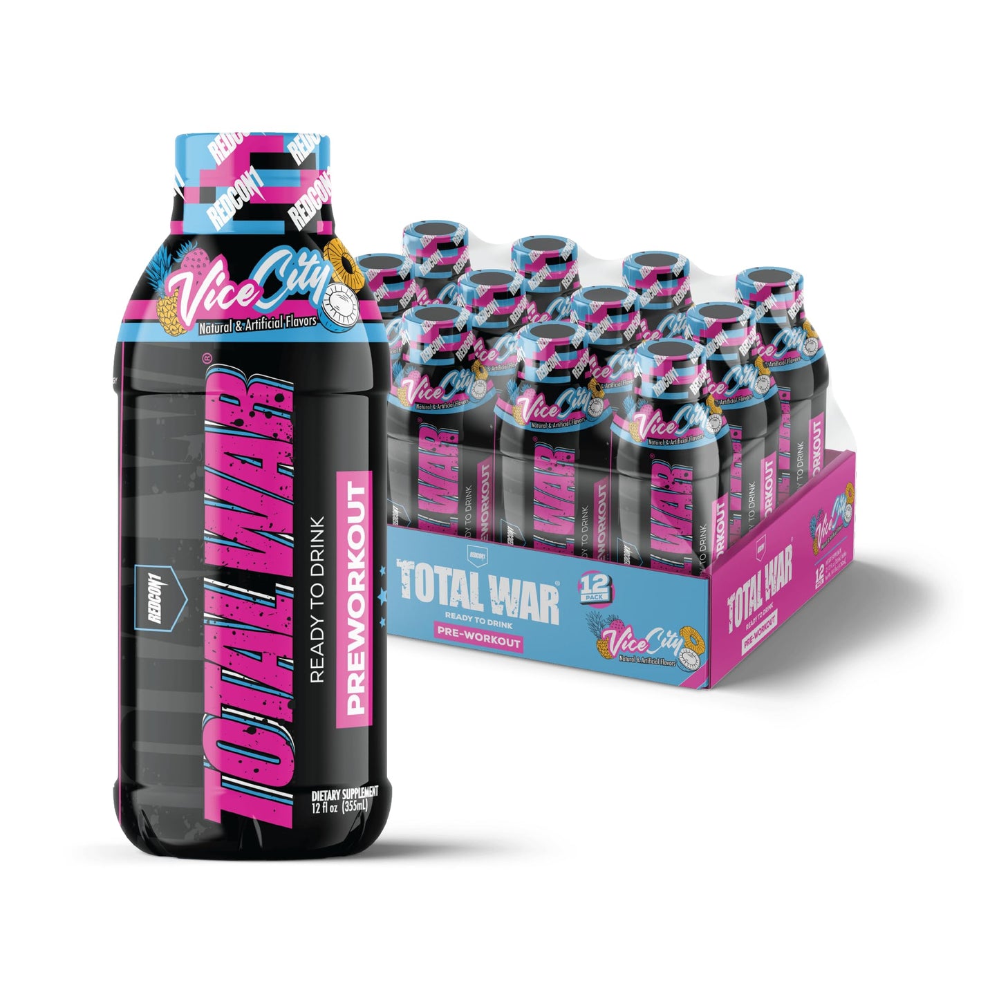 REDCON1 Total War Ready to Drink Pre Workout - Endurance Boosting, Keto Friendly RTD Formula - Amino Acid + Citrulline Malate Pre Workout Drink for Men & Women (Cali Splash, 12 Servings)
