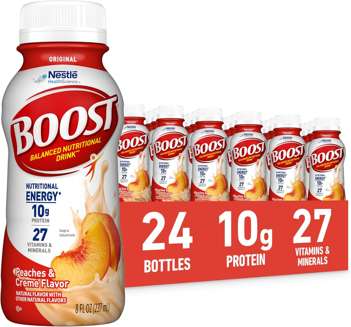 BOOST Original Nutritional Shake, Ready to Drink, Peaches & Crème, 24 Pack