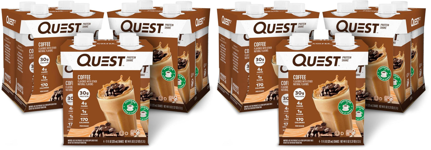 Quest Nutrition Chocolate Protein Shake, 30g Protein, 12 Count | 4g Net Carbs, 1g Sugar, Creamy Chocolate Flavor, Gluten Free, Ready to Drink, 11 fl oz, 3 Packs of 4 Count Cartons