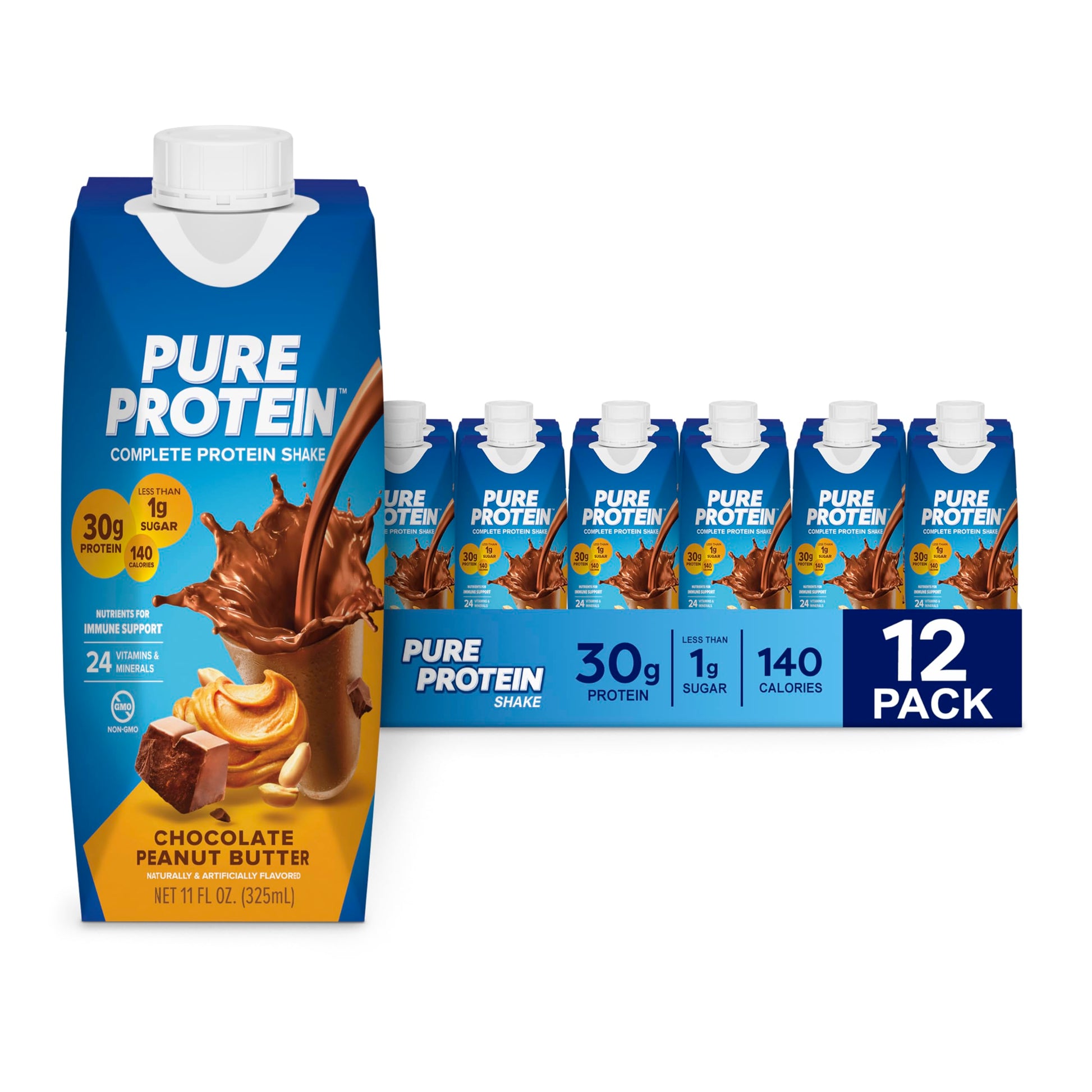 Pure Protein Vanilla Protein Shake, 30g Complete Protein, 12 Ct | Ready to Drink and Keto-Friendly, Vitamins A, C, D, and E plus Zinc to Support Immune Health, 11oz Bottles