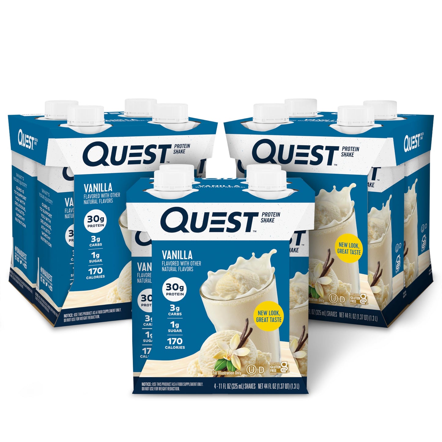 Quest Nutrition Chocolate Protein Shake, 30g Protein, 12 Count | 4g Net Carbs, 1g Sugar, Creamy Chocolate Flavor, Gluten Free, Ready to Drink, 11 fl oz, 3 Packs of 4 Count Cartons