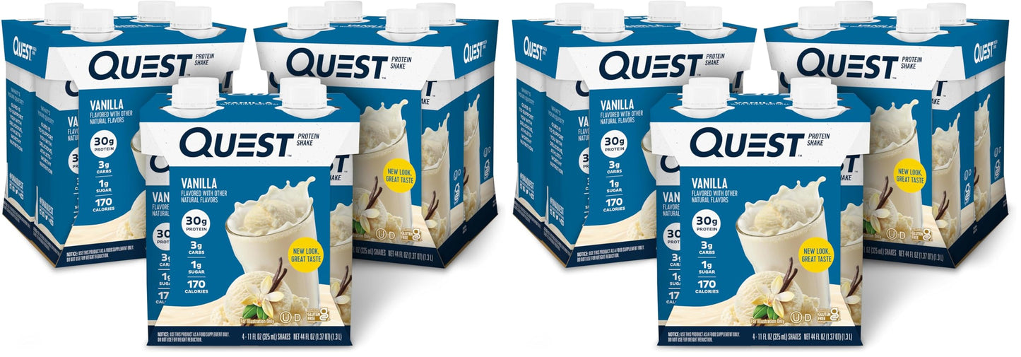 Quest Nutrition Chocolate Protein Shake, 30g Protein, 12 Count | 4g Net Carbs, 1g Sugar, Creamy Chocolate Flavor, Gluten Free, Ready to Drink, 11 fl oz, 3 Packs of 4 Count Cartons