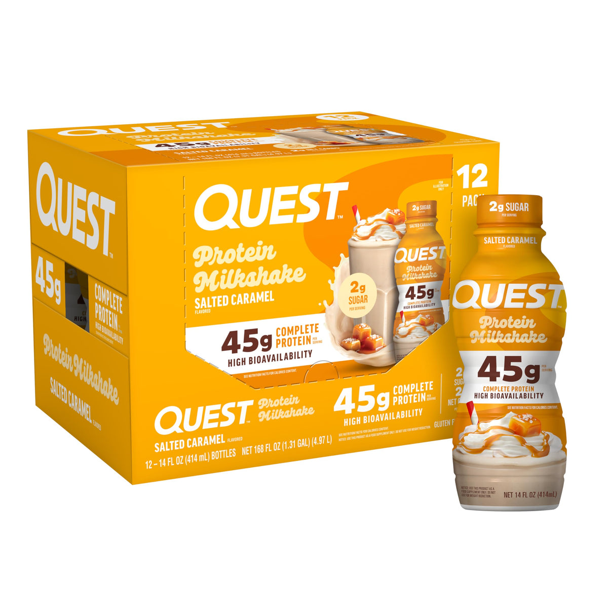 Quest Nutrition Chocolate Protein Shake, 45g Protein, 2g Sugar, 4g Net Carbs, Ready to Drink, Gluten Free, 12 Count