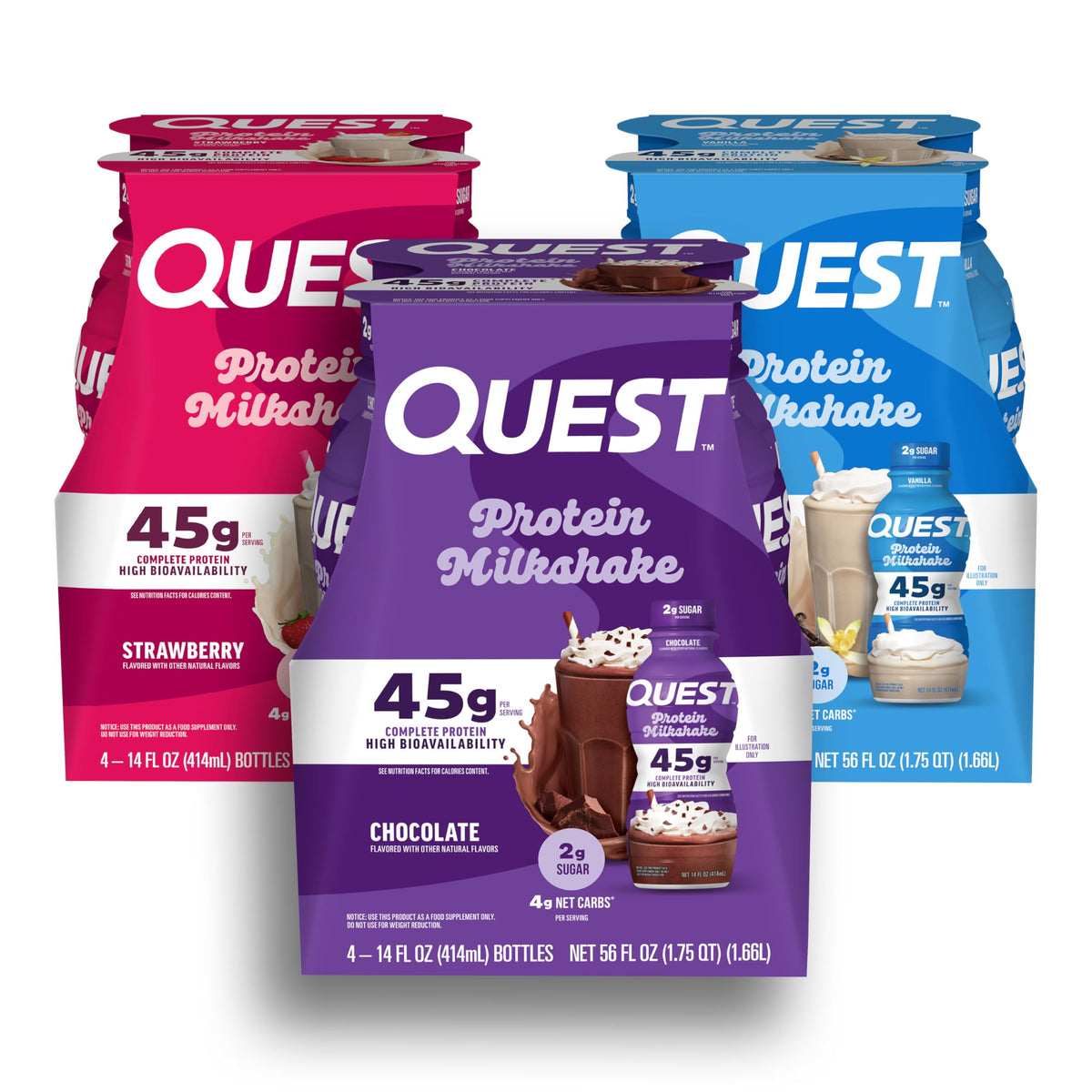 Quest Nutrition Chocolate Protein Shake, 45g Protein, 2g Sugar, 4g Net Carbs, Ready to Drink, Gluten Free, 12 Count