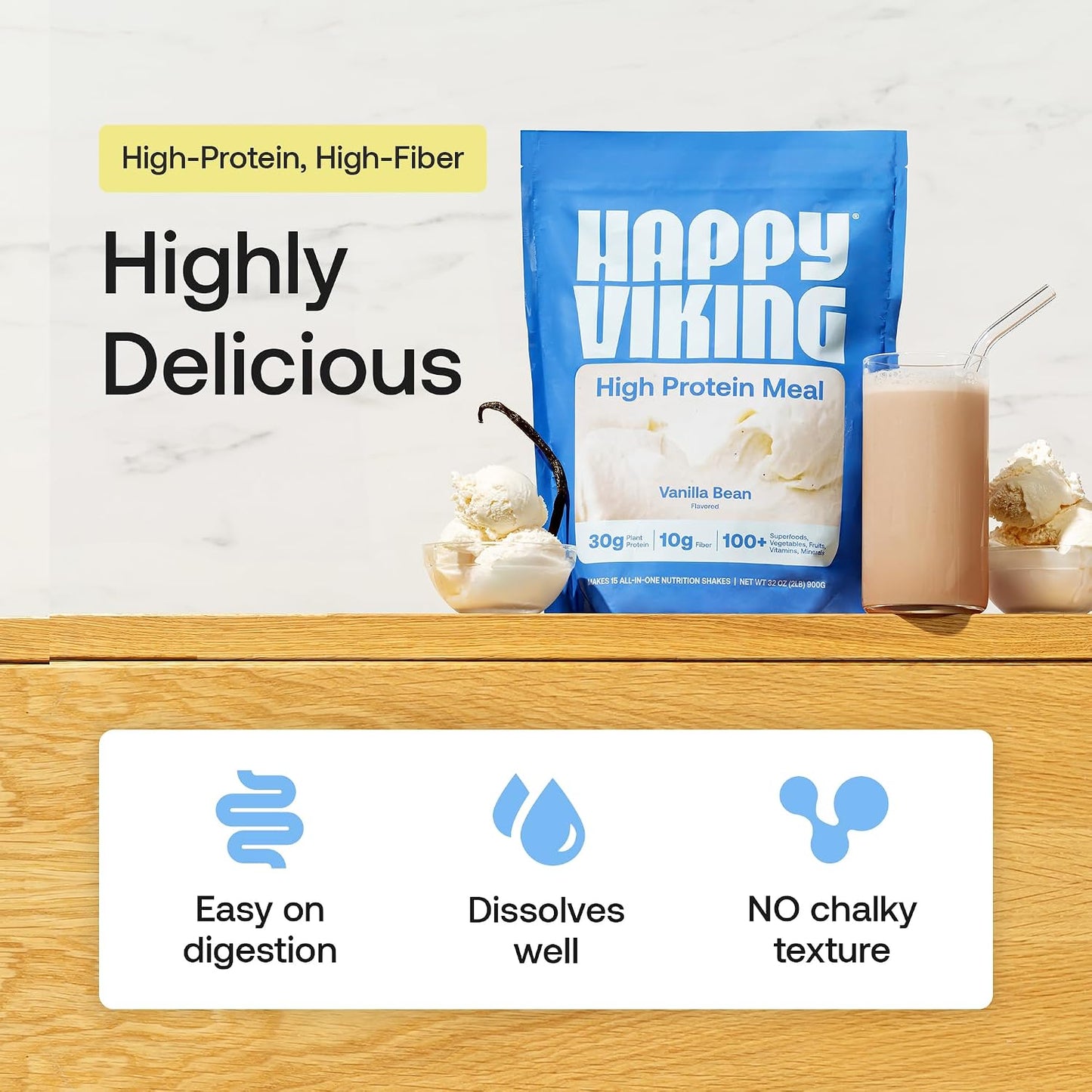 Happy Viking Plant-Based Vegan Protein Powder +100 Superfoods - Vanilla