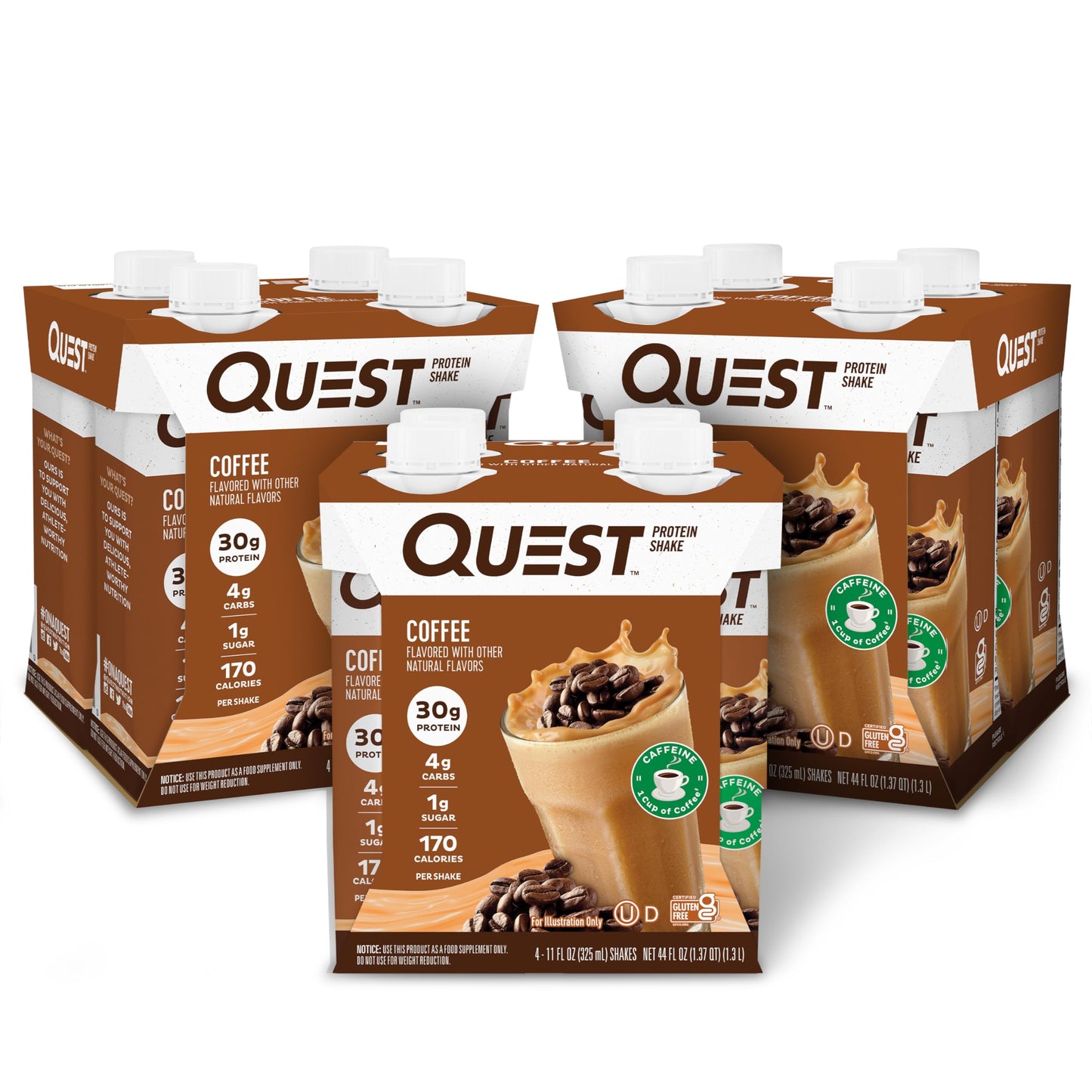 Quest Nutrition Chocolate Protein Shake, 30g Protein, 12 Count | 4g Net Carbs, 1g Sugar, Creamy Chocolate Flavor, Gluten Free, Ready to Drink, 11 fl oz, 3 Packs of 4 Count Cartons