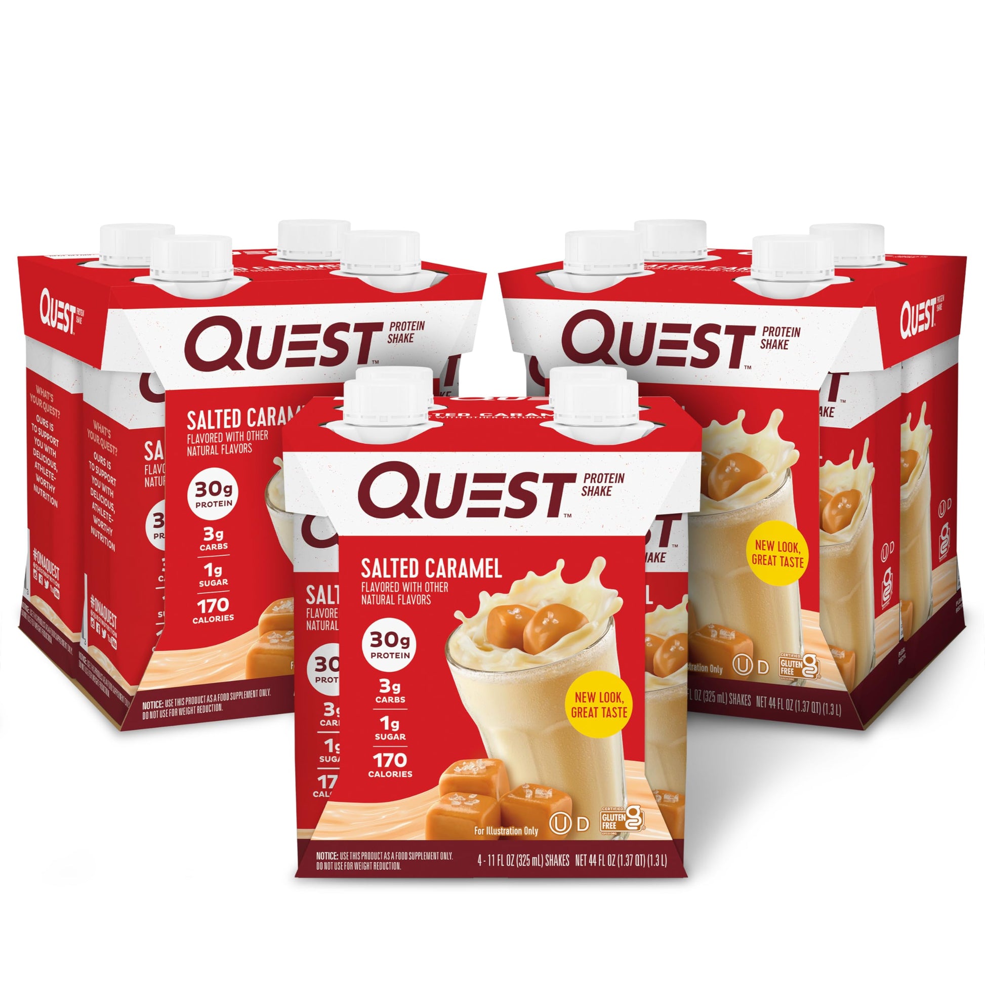 Quest Nutrition Chocolate Protein Shake, 30g Protein, 12 Count | 4g Net Carbs, 1g Sugar, Creamy Chocolate Flavor, Gluten Free, Ready to Drink, 11 fl oz, 3 Packs of 4 Count Cartons