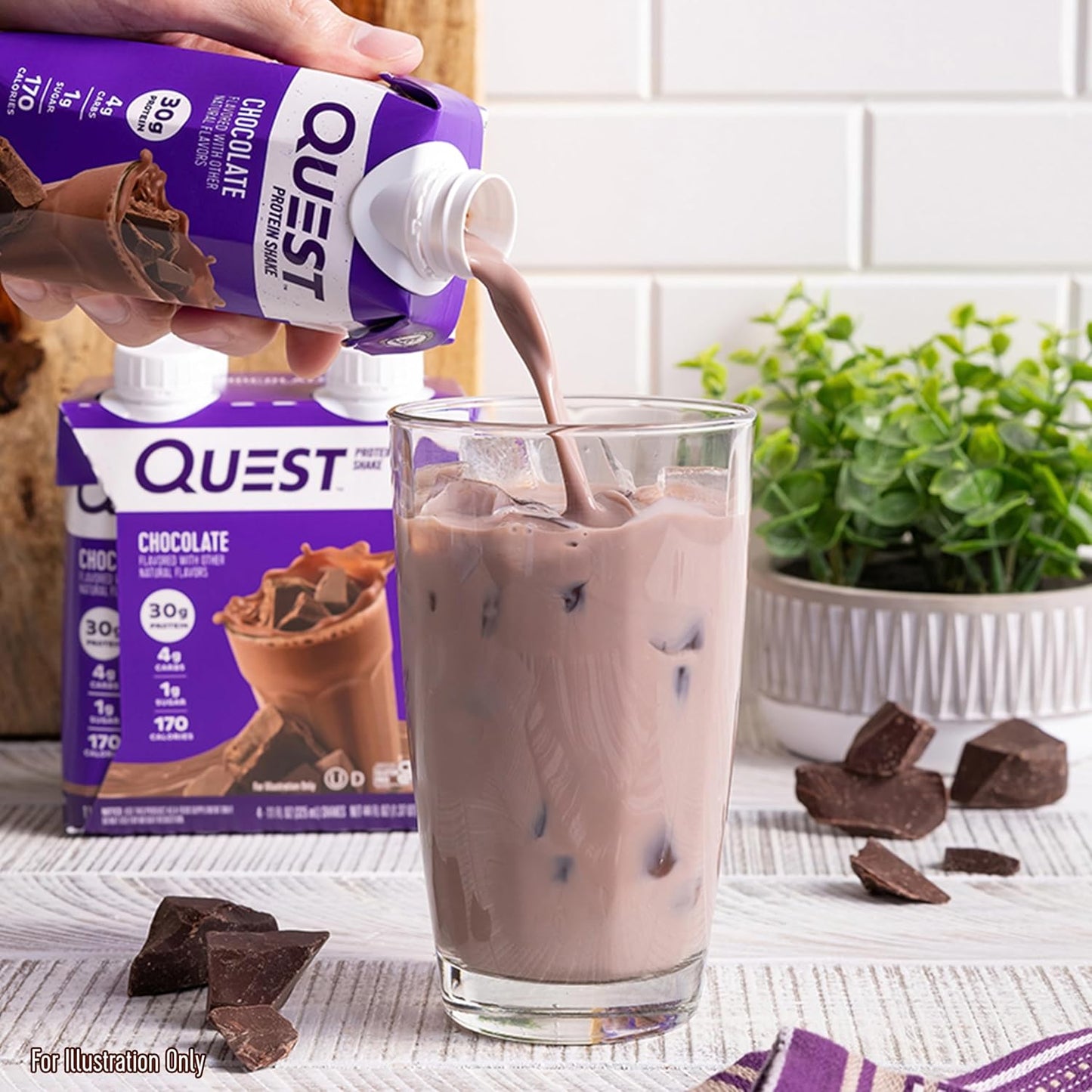 Quest Nutrition Chocolate Protein Shake, 30g Protein, 12 Count | 4g Net Carbs, 1g Sugar, Creamy Chocolate Flavor, Gluten Free, Ready to Drink, 11 fl oz, 3 Packs of 4 Count Cartons