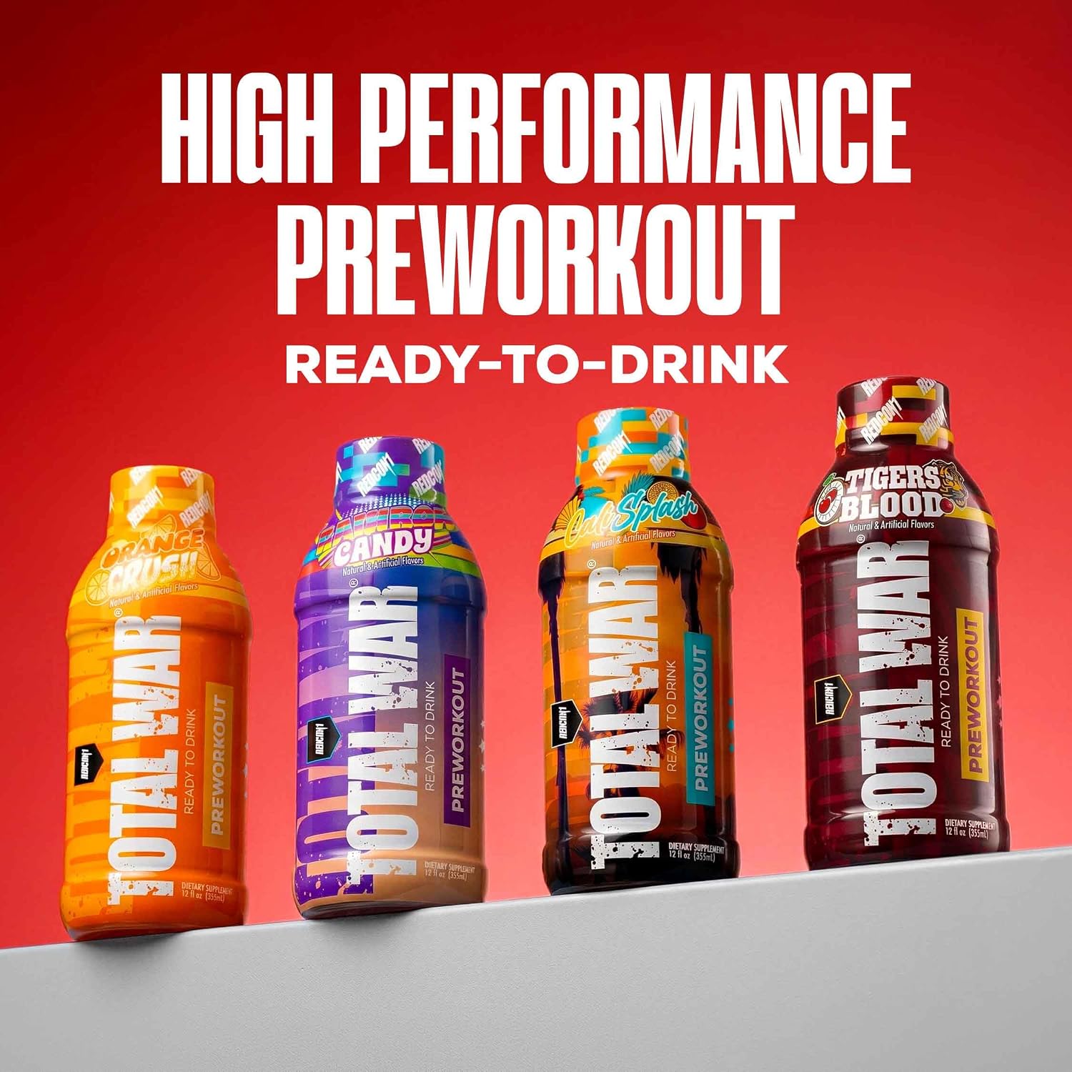 REDCON1 Total War Ready to Drink Pre Workout - Endurance Boosting, Keto Friendly RTD Formula - Amino Acid + Citrulline Malate Pre Workout Drink for Men & Women (Cali Splash, 12 Servings)